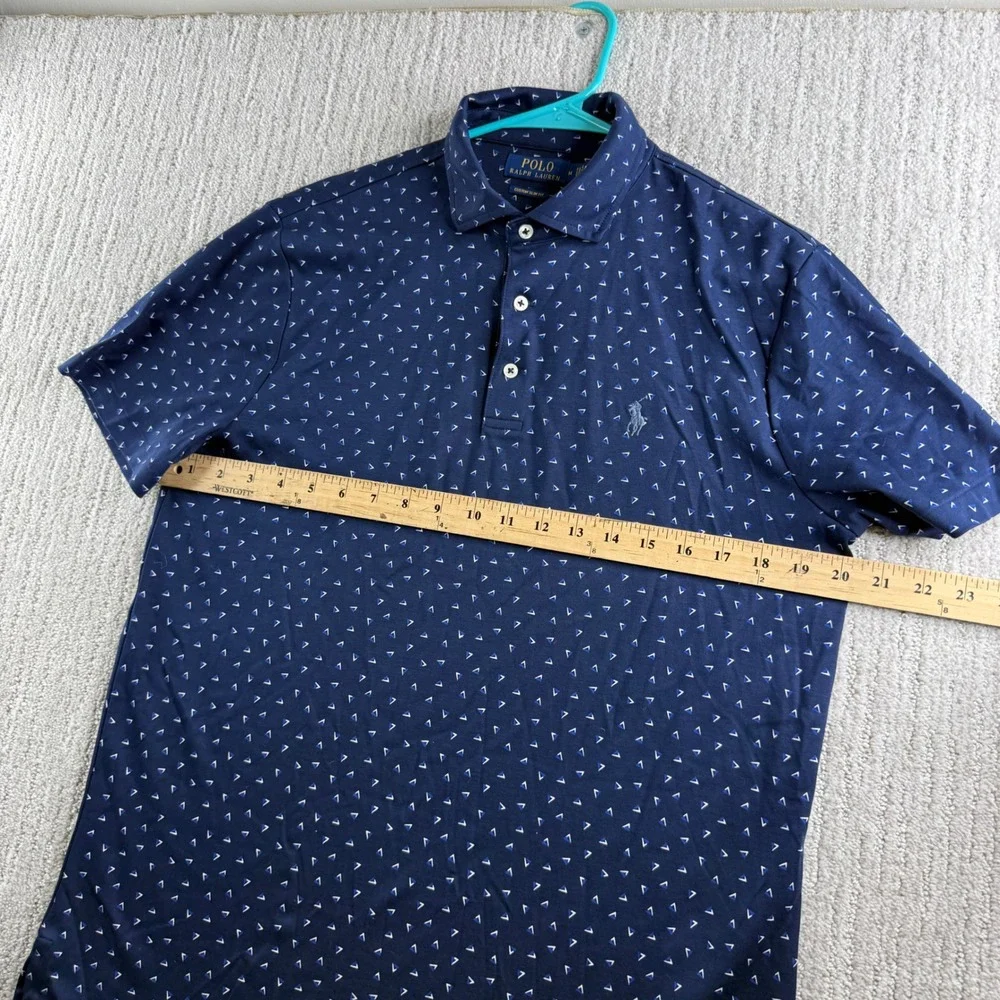 Polo Ralph Lauren Custom Slim Fit Geometric Print Polo Shirt Mens Size M Navy